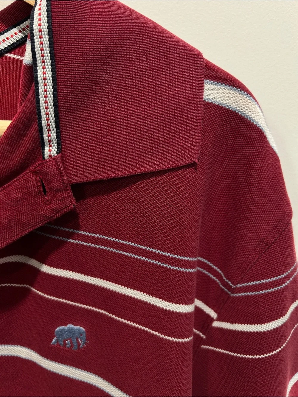 Banana Republic Men’s Tall XXL Burgundy Striped Polo Shirt Elephant Logo